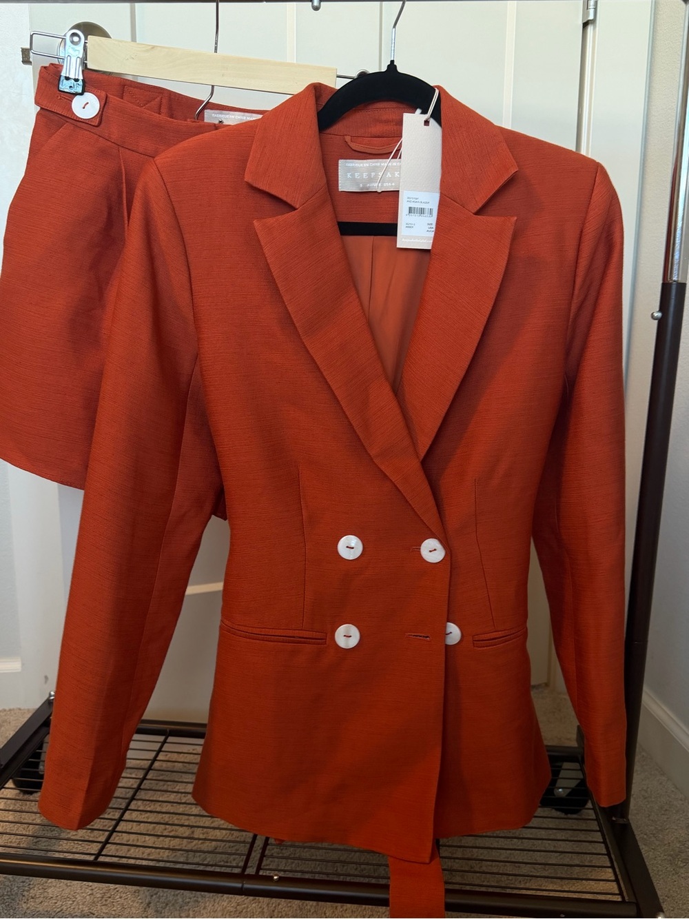 KEEPSAKE the Label Rust Orange Double-Breasted Blazer and Shorts Set